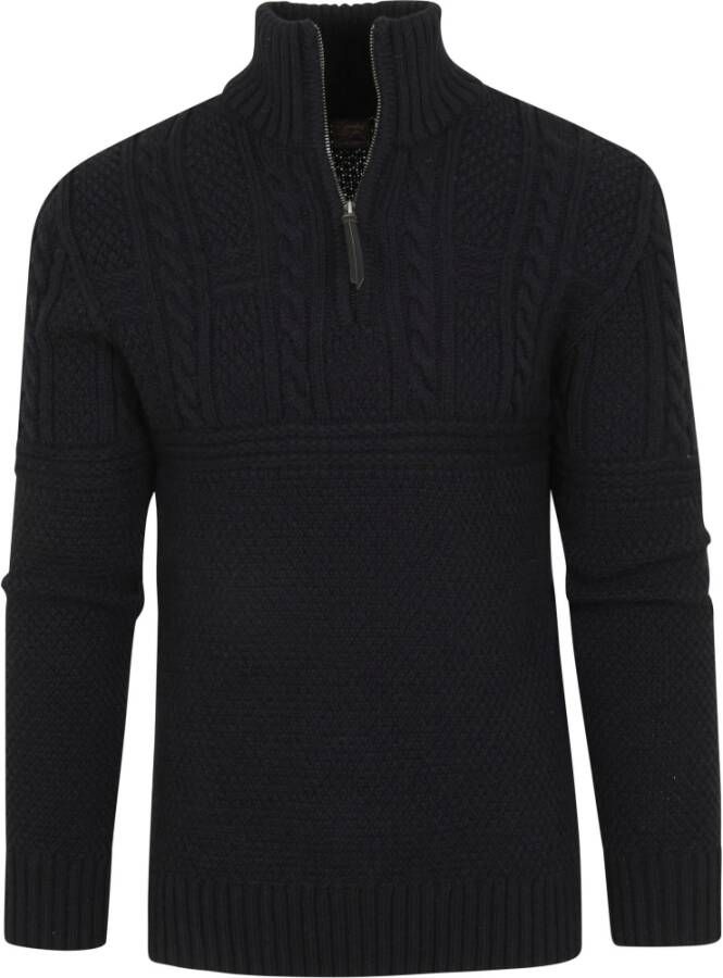 Superdry trui opstaande kraag donkerblauw effen merinowol