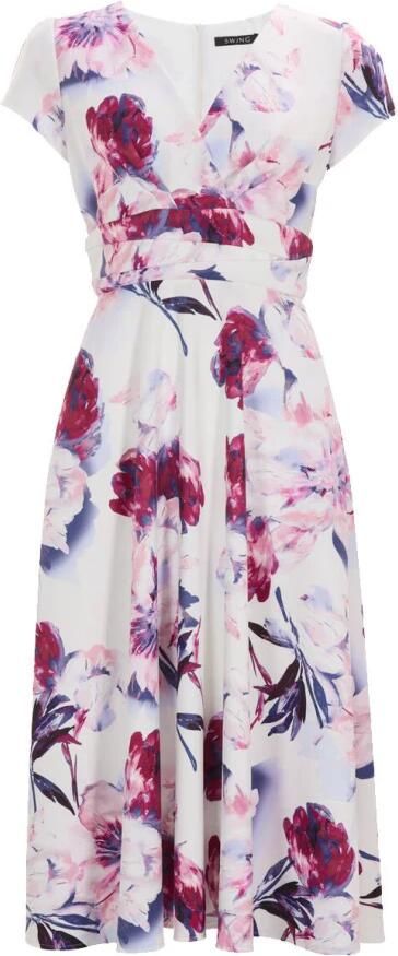 Swing Gedrukte Midi Jurk in Scuba Stof Multicolor Dames - Foto 4