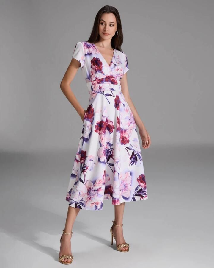 Swing Gedrukte Midi Jurk in Scuba Stof Multicolor Dames - Foto 2