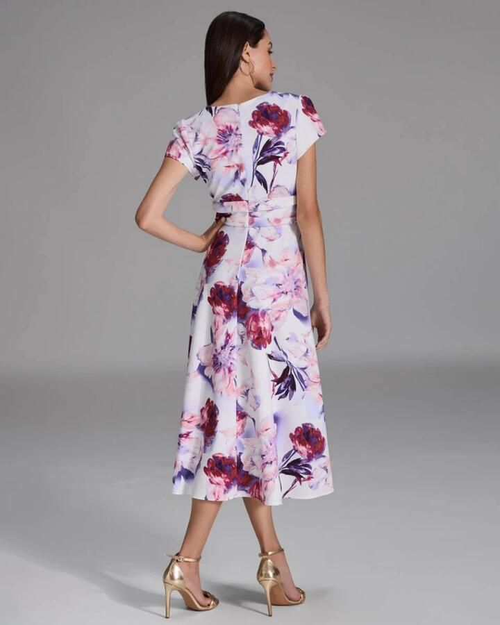 Swing Gedrukte Midi Jurk in Scuba Stof Multicolor Dames - Foto 3