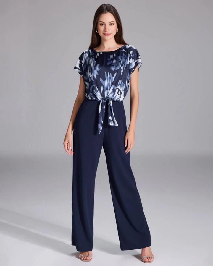 Swing Gedrukte Satijnen Top Jumpsuit Blue Dames - Foto 2