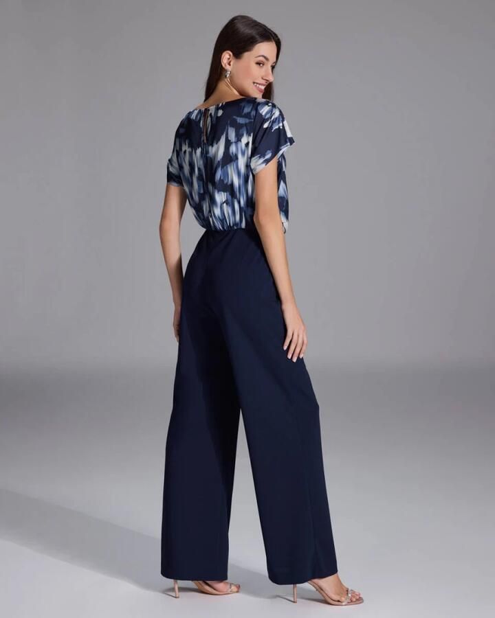 Swing Gedrukte Satijnen Top Jumpsuit Blue Dames - Foto 3