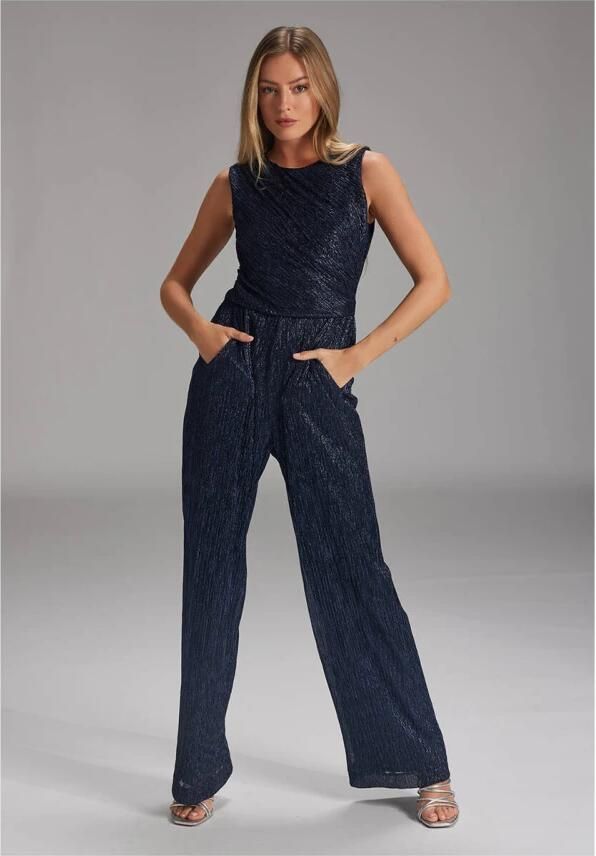 Swing Plissé Lurex Jumpsuit Blue Dames - Foto 3