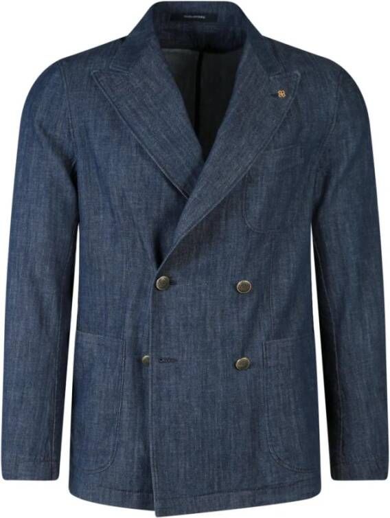 Tagliatore Denim Effect Katoenen Blazer Jas Blue Heren