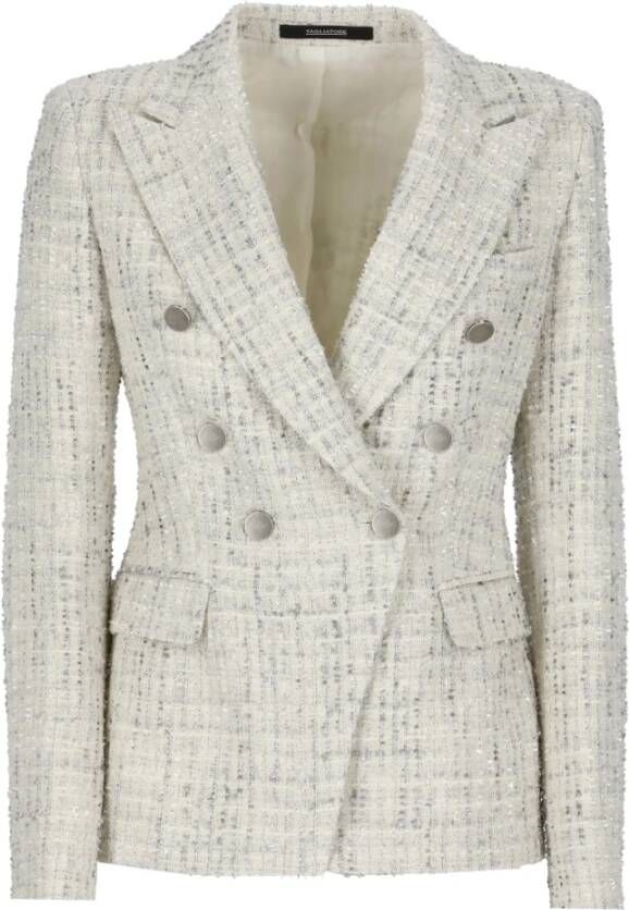 Tagliatore Witte Dubbelbreasted Jas met Contrasterende Inzetstukken White Dames