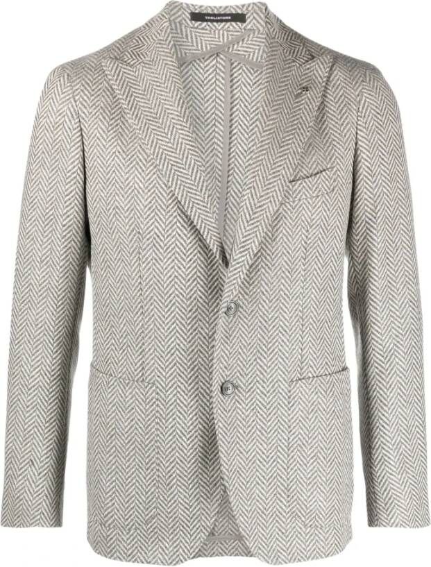Tagliatore Grijze Herringbone Blazer met Broche Detail Grijs Heren