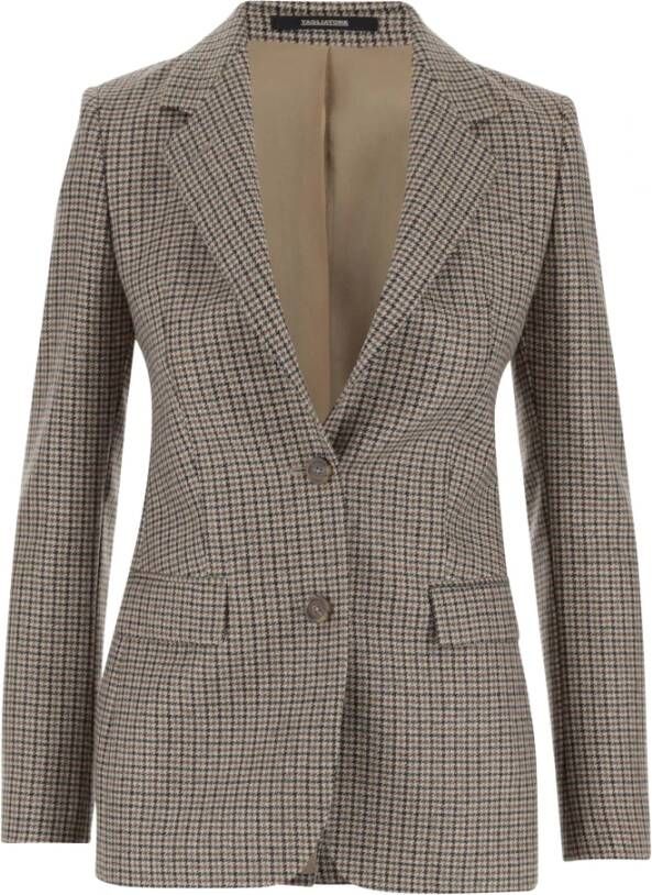 Tagliatore Houndstooth Wollen Jas voor Dames Brown Dames