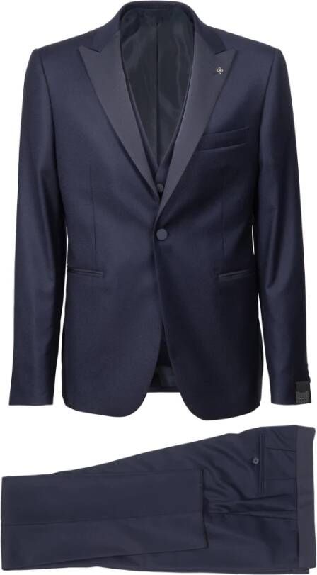 Tagliatore Blauwe Smoking Bruce Driedelig Pak Blue Heren