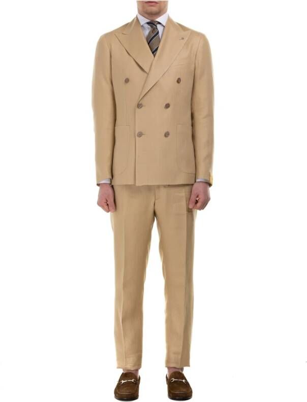 Tagliatore Verfijnd Beige Linnen Ensemble Beige Heren