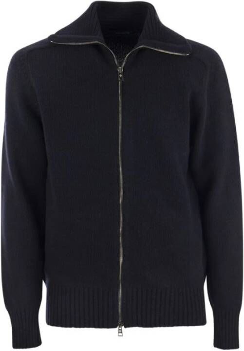Tagliatore Wollen vest met rits Blauw Heren