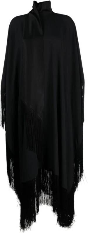 Taller Marmo Zwarte jurk met franjes en hoge hals Black Dames