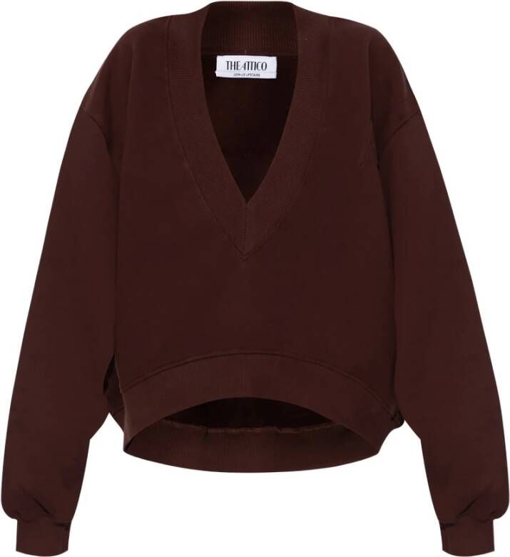 The Attico Stijlvolle V-Hals Katoenen Sweatshirt Brown Dames