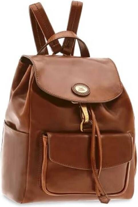 The Bridge Bruine leren rugzak met voorlogo Brown Unisex