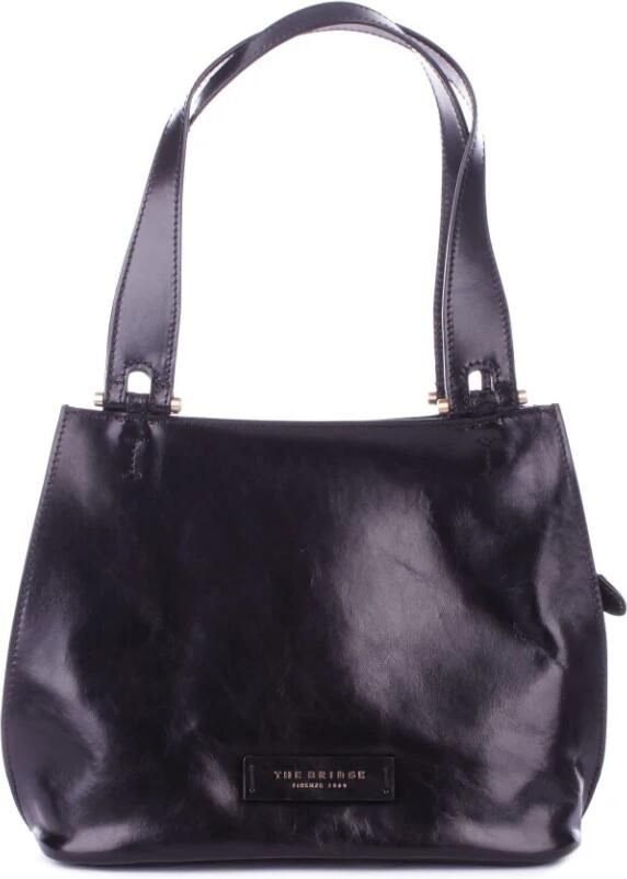 The Bridge Zwarte leren schoudertas met voorlogo Black Dames