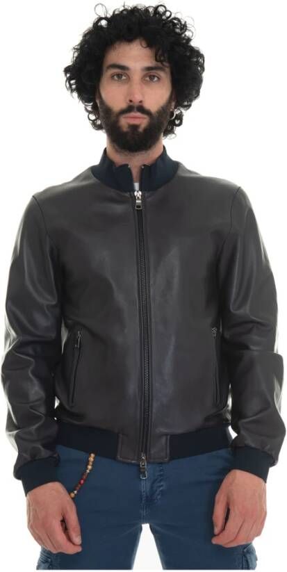 The Jack Leathers Derekseamless open-work lederen Harrington-jas Blauw Heren