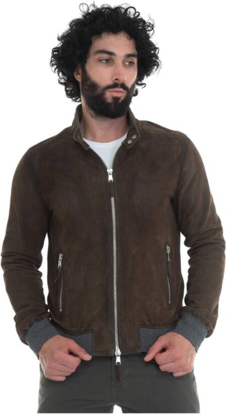 The Jack Leathers Derekwestperfo lederen Harrington -jas Bruin Heren