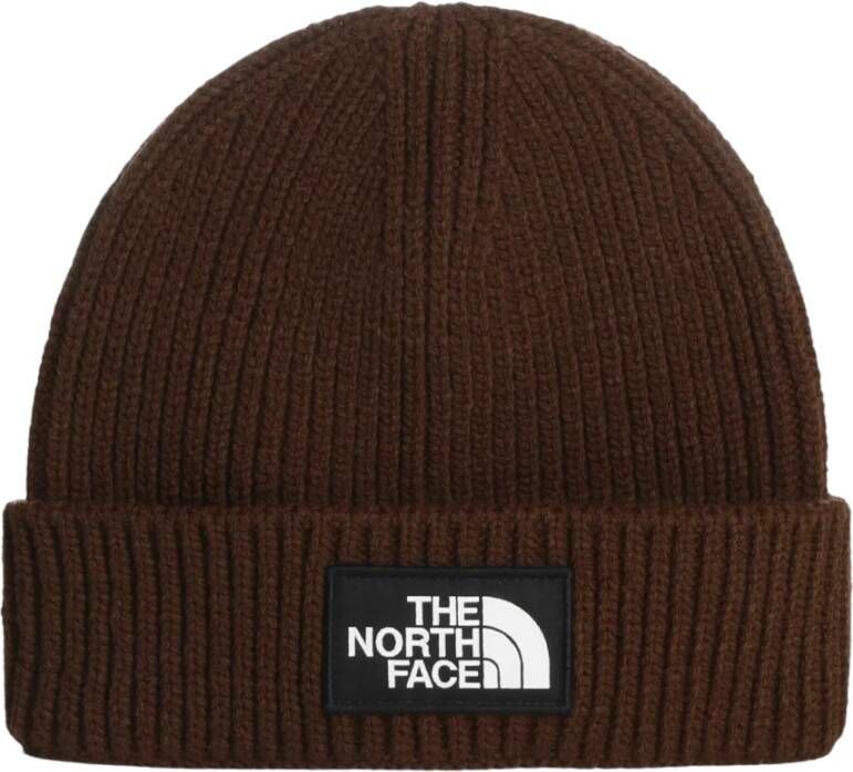 The North Face Bruine Geribbelde Wollen Hoed met Logo Patch Brown Heren