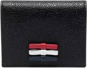 Thom Browne 3-Bow Double Card Holder IN Pebble Grain Leather L10 H8 Zwart Dames