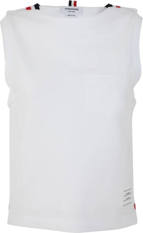 Thom Browne Boat Neck Shell TOP With RWB Stripe RIB Gusset IN Classic Pique White Dames