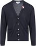 Thom Browne Blauwe Merinowollen V-hals Cardigan met RWB-streep Blauw Heren - Thumbnail 1