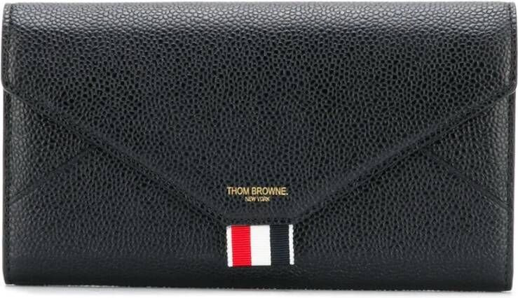 Thom Browne Envelop Continental Wallet IN Pebble Grain Leather Zwart Dames