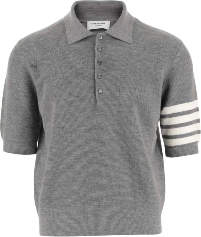 Thom Browne Grijze Polo Shirt van Wol met 4-Bar Detail Grijs Heren