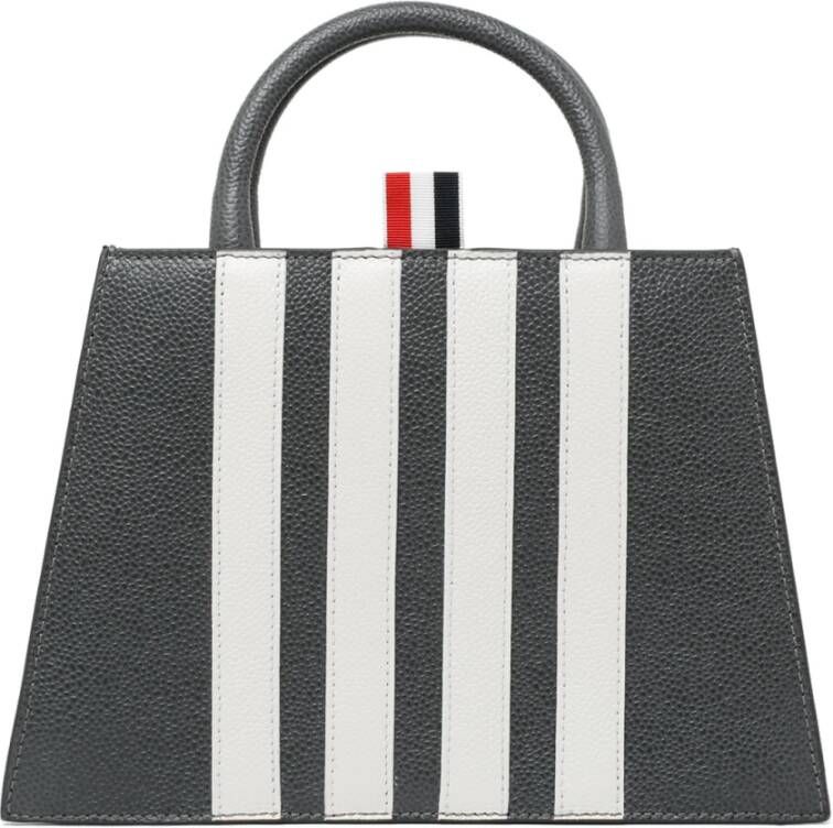 Thom Browne Donkergrijze Leren Appliqué Gestreepte Tote Tas Gray Dames