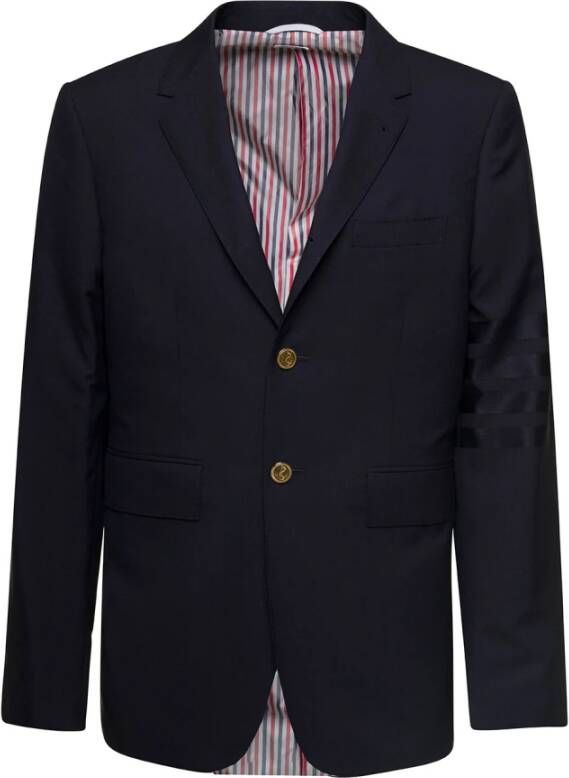 Thom Browne Klassieke pasvorm jassen in Engineered 4 Bar Plain Weave Suiting Blauw Heren