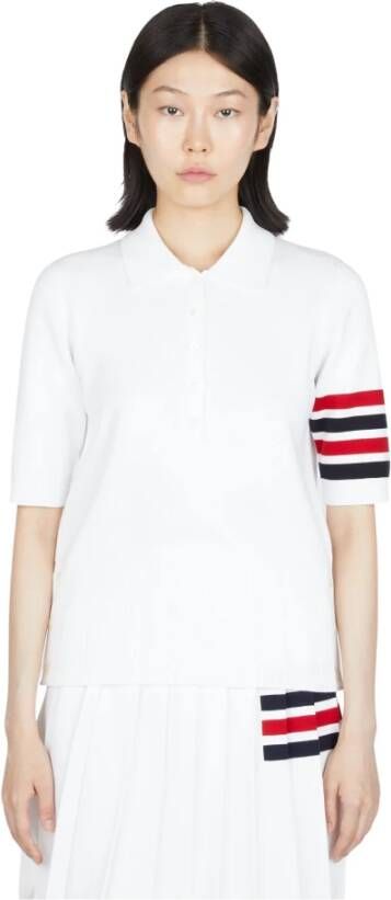 Thom Browne Milano Stitch Polo Shirt met Four-Bar Motif White Dames