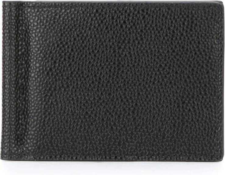 Thom Browne Money Clip Wallet IN Pebble Grain Leather Zwart Heren
