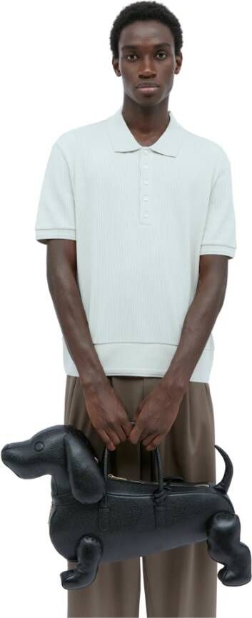 Thom Browne Rib Polo Shirt met Logo Patch Beige Heren
