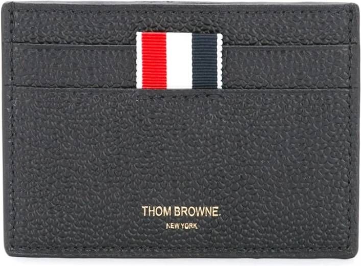 Thom Browne Single Card Holder IN Pebble Grain Leather Zwart Heren