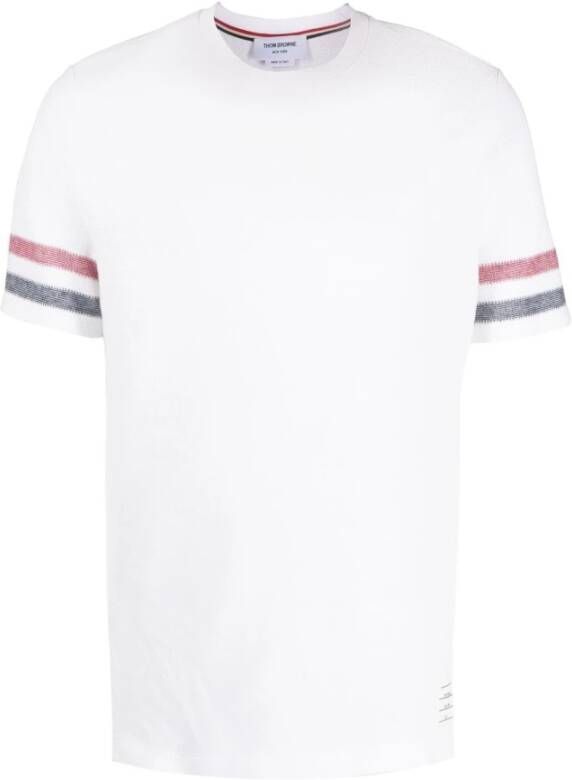 Thom Browne Gestructureerd katoenen T-shirt met gestreept detail White Heren