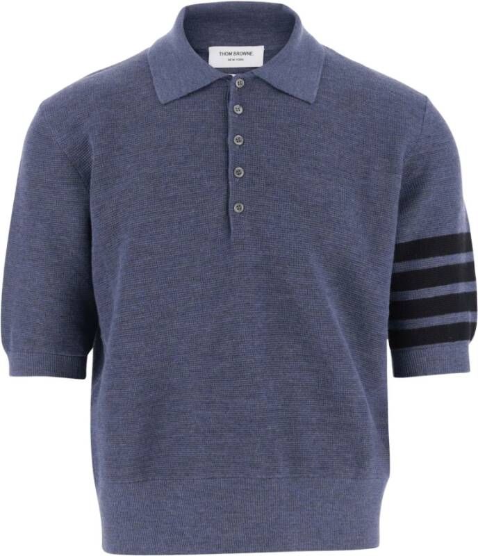 Thom Browne Blauwe Polo Shirt van Wol met 4-Bar Detail Blue Heren