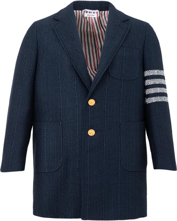 Thom Browne Blauwe Tweed Chesterfield Overjas Blue Heren
