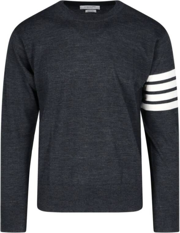 Thom Browne Donkergrijze 4-Bar Pullover Sweater Gray Heren
