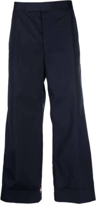 Thom Browne Navy Blue polyester blend broek Blue Heren