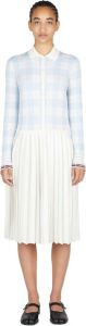 Thom Browne Wollen Hairline Check Geplooide Polo Jurk Beige Dames