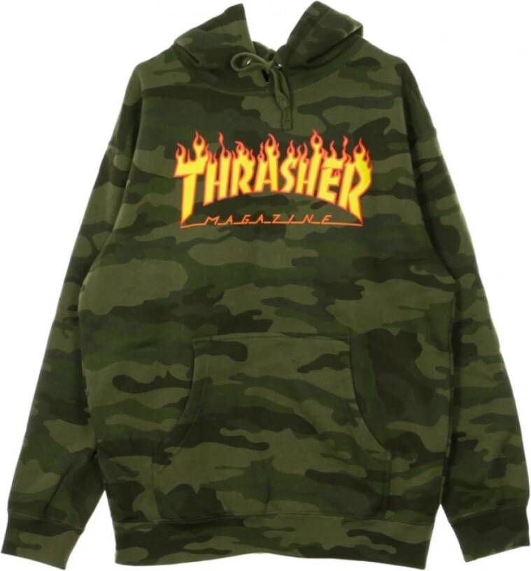 Thrasher Flame Hood Hooded Sweatshirt Groen Heren