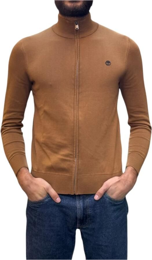 Timberland Organisch Katoen Rits-Front Cardigan Brown Heren