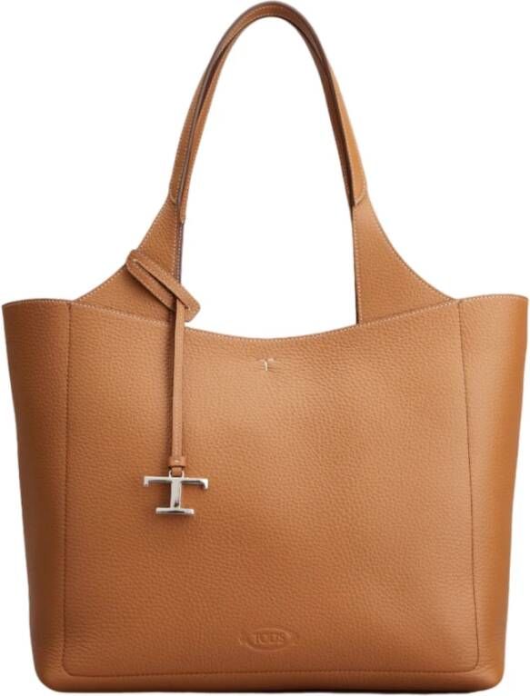 TOD'S Bruine Leren Shoppingtas met Iconische Details Bruin Dames