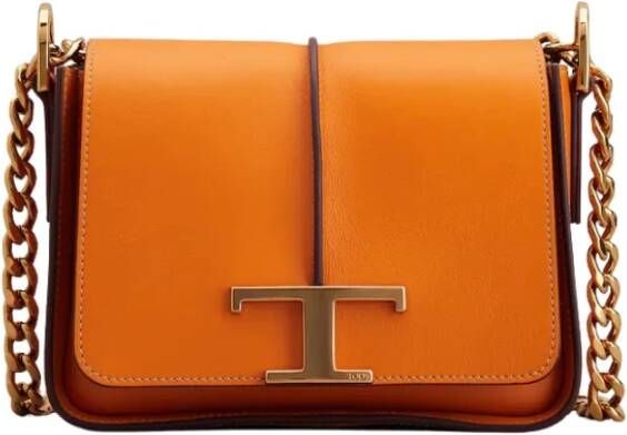 TOD'S Elegante Cross Body Tas met Tijdloos Metalen Logo Oranje Dames