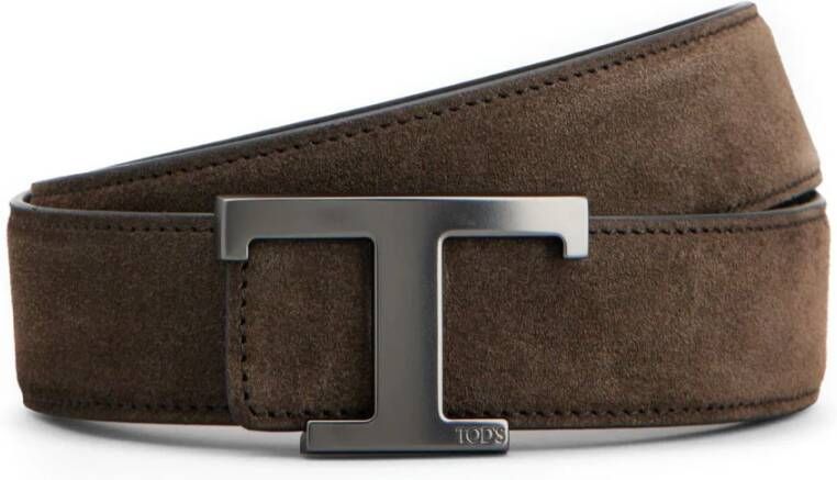 TOD'S Omkeerbare Suède Riem met Metalen Gesp Bruin Heren