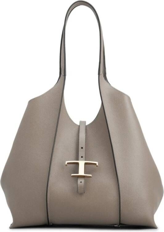 TOD'S Grijze Leren Schoudertas Tijdloze Elegantie en Verfijning Gray Dames