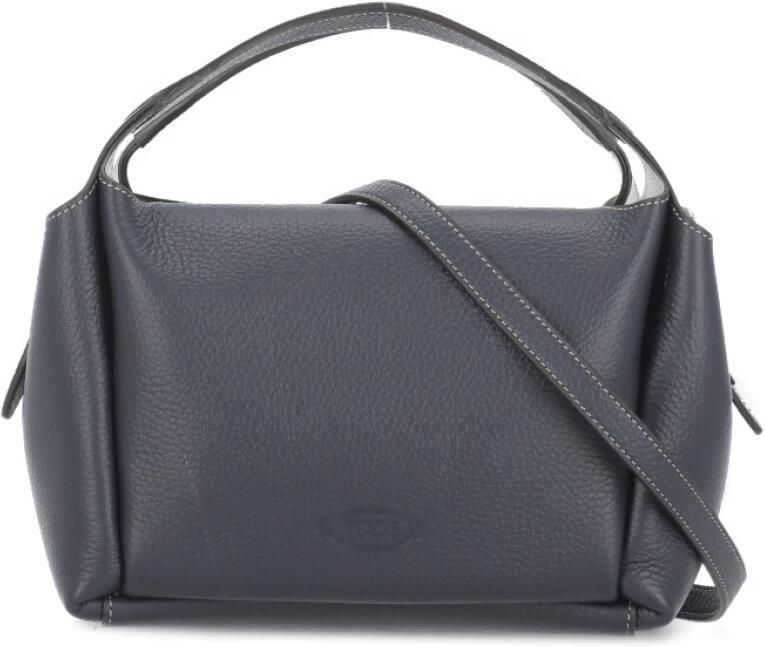 TOD'S Blauwe Pebble Leren Handtas met Afneembare Banden Blue Dames