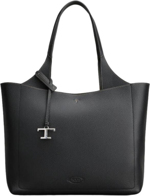 TOD'S Zwarte leren boodschappentas met iconische details Zwart Dames