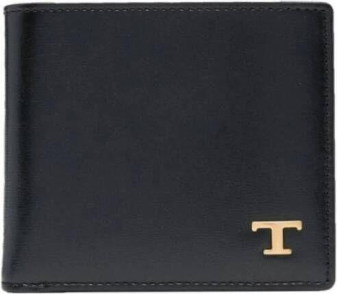 TOD'S Zwarte leren portemonnee met T Timeless logo Zwart Heren