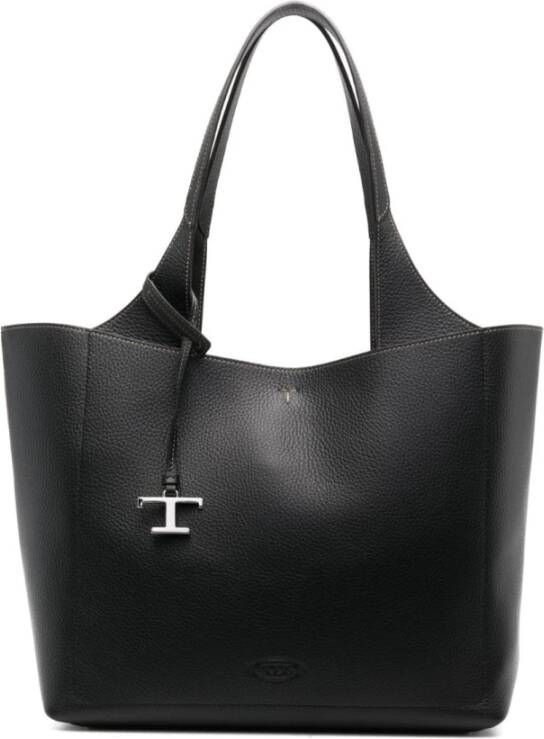 TOD'S Zwarte Leren Tas met Gestempeld Logo Zwart Dames