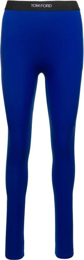 Tom Ford Aansluitende zwarte leggings met blauw logo Blauw Dames