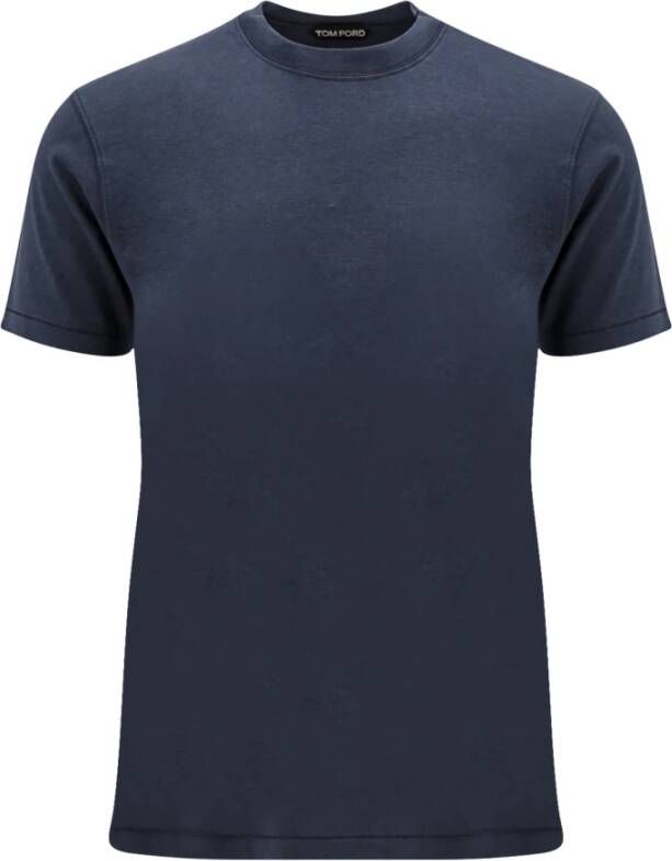 Tom Ford Blauw Lyocell en Katoenen T-Shirt met Geborduurd Monogram Blauw Heren